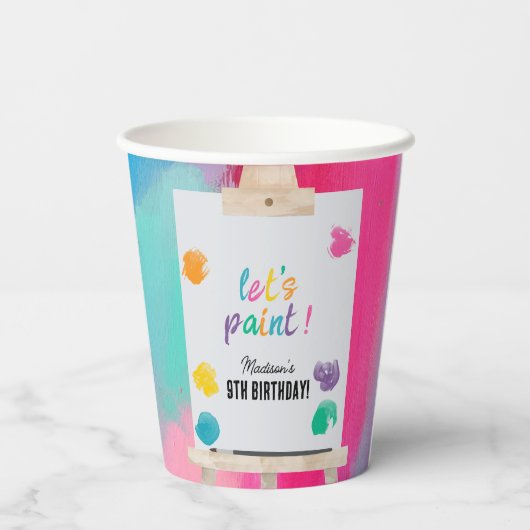 Gobelets En Papier Peinture Artiste Peinture Anniversaire Thème (Verso)
