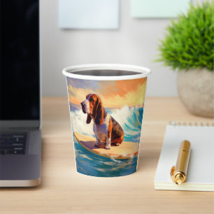 Gobelets En Papier Peinture de Basset Hound faisant du Surf sur la Pl