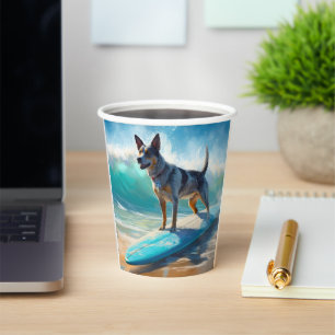Gobelets En Papier Peinture de Surf sur la Plage au Blue Heeler