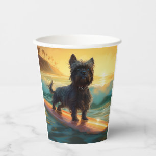 Gobelets En Papier Peinture de Surf sur la Plage d'Affenpinscher