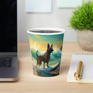 Gobelets En Papier Peinture de Surf sur Plage Malinois Belge