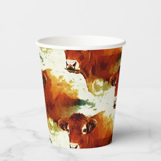 Gobelets En Papier Peinture de vache rouge (Verso)