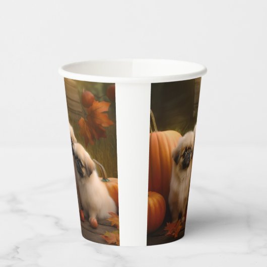 Gobelets En Papier Pekingese Chiot Automne Citrouille délice (Gauche)