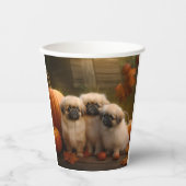 Gobelets En Papier Pekingese Chiot Automne Citrouille délice (Recto)