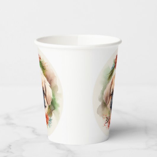 Gobelets En Papier Pekingese Christmas Wreath Festive Pup (Gauche)