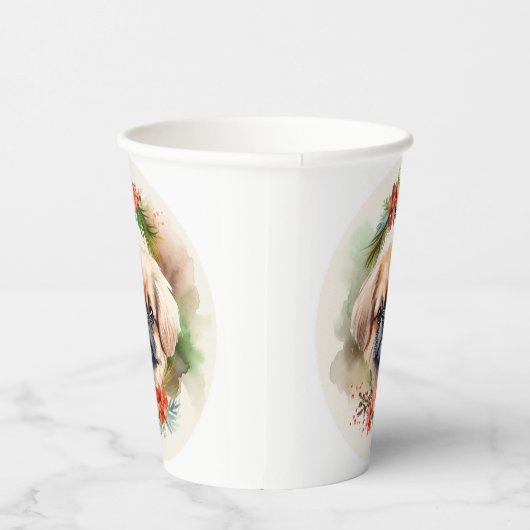 Gobelets En Papier Pekingese Christmas Wreath Festive Pup (Droite)