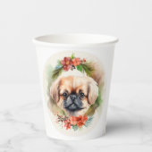 Gobelets En Papier Pekingese Christmas Wreath Festive Pup (Recto)