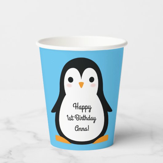 Gobelets En Papier Penguin mignon Hiver 1er anniversaire fête (Verso)