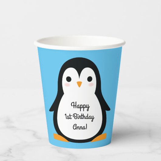 Gobelets En Papier Penguin mignon Hiver 1er anniversaire fête (Recto)