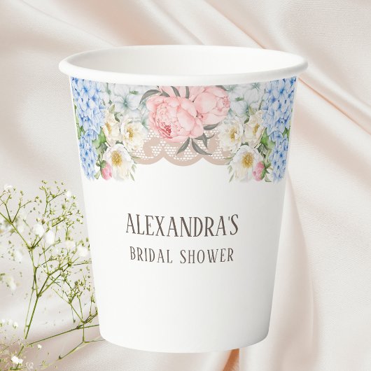 Gobelets En Papier Peony rose Romantique Blue Hydrangea Fête des mari