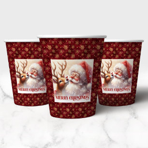 Gobelets En Papier Père Noël à l'aquarelle Rudolph Noël festif