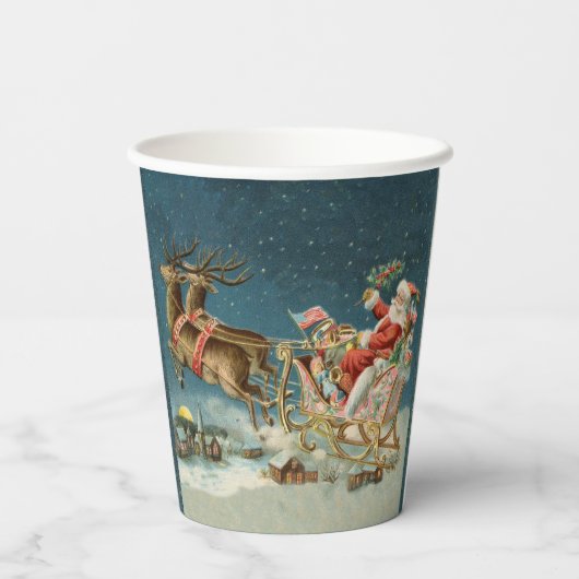 Gobelets En Papier Père Noël Antique Sleigh Reindeer (Verso)