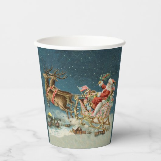 Gobelets En Papier Père Noël Antique Sleigh Reindeer (Recto)