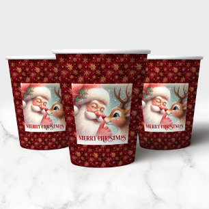 Gobelets En Papier Père Noël classique et Rudolph Joyeux Noël festif