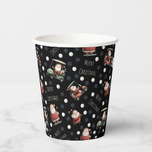 Gobelets En Papier Père Noël de golf sur noir