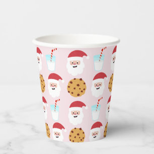 Gobelets En Papier Père Noël Lait et cookies avec Arrière - plan rose