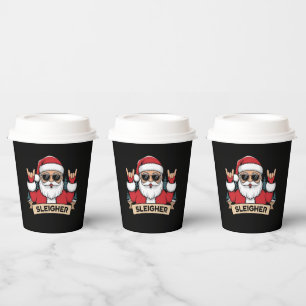 Gobelets En Papier Père Noël Rockeur de Noël Traîneau de Noël 
