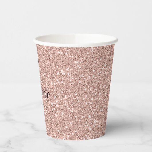 Gobelets En Papier Personalized Faux Rose Gold Glitter (Gauche)