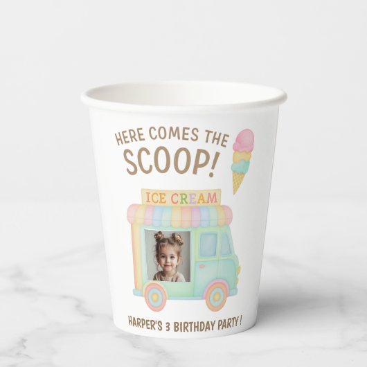 Gobelets En Papier Personalized Ice Cream Truck Photo Birthday (Verso)