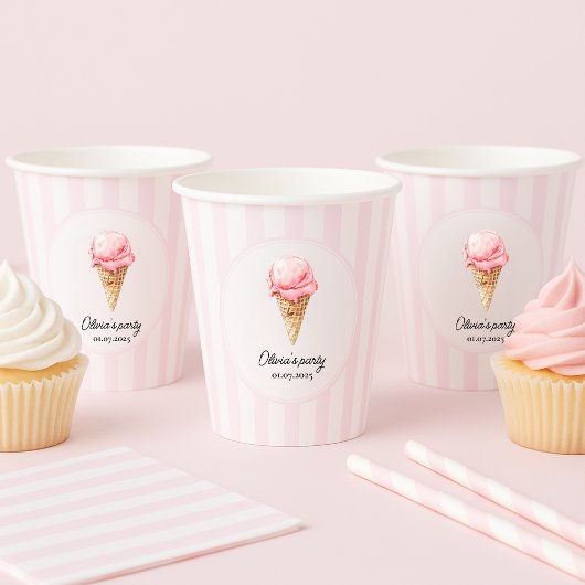Gobelets En Papier Personalized Pink Ice Cream Cone Birthday 