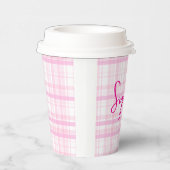 Gobelets En Papier Personalized Pink Plaid Paper Cups with Name  (Droite)