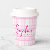 Gobelets En Papier Personalized Pink Plaid Paper Cups with Name  (Recto)