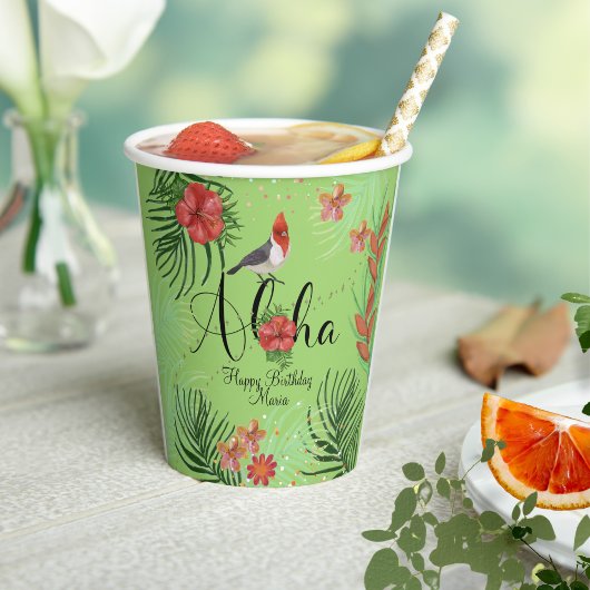 Gobelets En Papier Personnalisable Aloha Joyeux Anniversaire Tropical