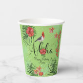 Gobelets En Papier Personnalisable Aloha Joyeux Anniversaire Tropical (Recto)
