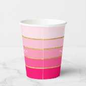 Gobelets En Papier Personnalisable Bright Pink & Gold Stripe Party (Droite)