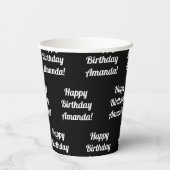 Gobelets En Papier Personnalisable Joyeux Texte d'anniversaire | Noir (Verso)
