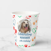 Gobelets En Papier Personnalisable Photo Empreinte de patte Chien fêt (Recto)