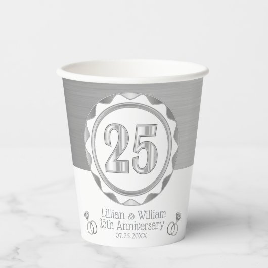 Gobelets En Papier Personnalisé 25ème Anniversaire d'or ou Anniversai (Recto)