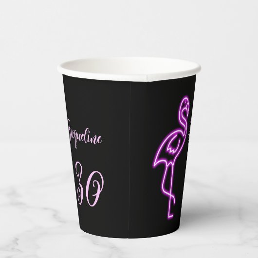 Gobelets En Papier Personnalisé 30e anniversaire Retro Neon rose flam (Droite)