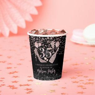 Gobelets En Papier Personnalisé 35e anniversaire Rose Gold & Black Pa