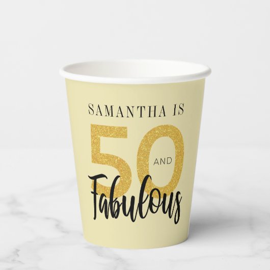 Gobelets En Papier Personnalisé 50e anniversaire 50 et script fabuleu (Verso)