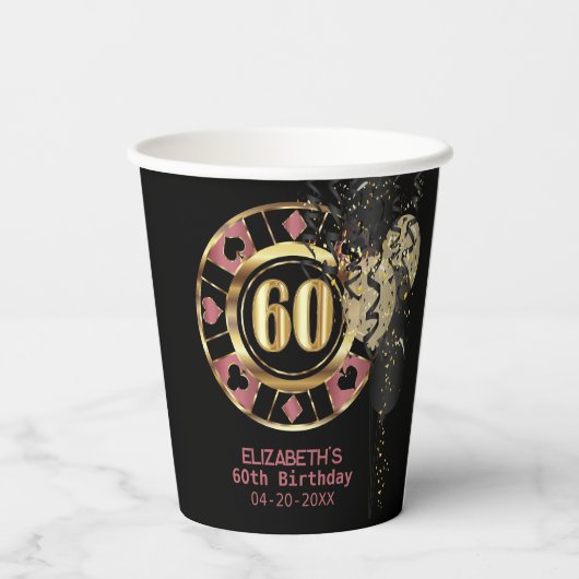 Gobelets En Papier Personnalisé 60e anniversaire Vegas Style (Verso)