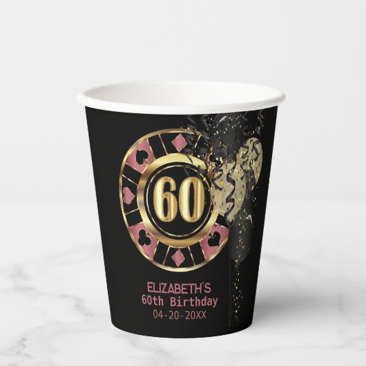 Gobelets En Papier Personnalisé 60e anniversaire Vegas Style (Recto)