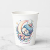Gobelets En Papier Personnalisé mignon bébé oiseau dormant sur la lun (Verso)