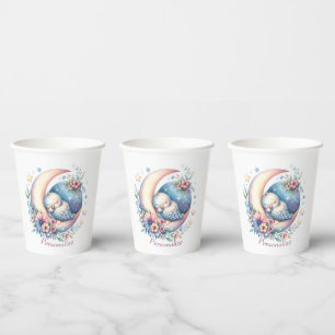 Gobelets En Papier Personnalisé mignon bébé oiseau dormant sur la lun