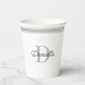 Gobelets En Papier Personnalisé Monogramme Élégant Grec Meander Party (Verso)