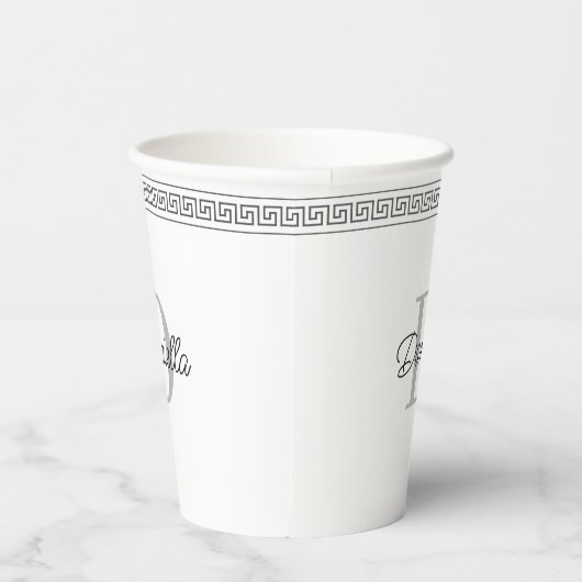Gobelets En Papier Personnalisé Monogramme Élégant Grec Meander Party (Droite)