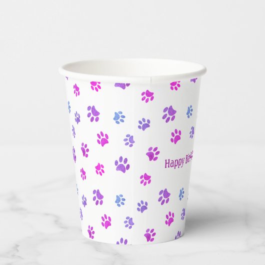 Gobelets En Papier Personnalisé rose violet Empreintes de pattes Anim (Droite)