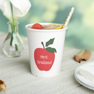 Gobelets En Papier Personnaliser enseignant cadeau pomme rouge nom pe
