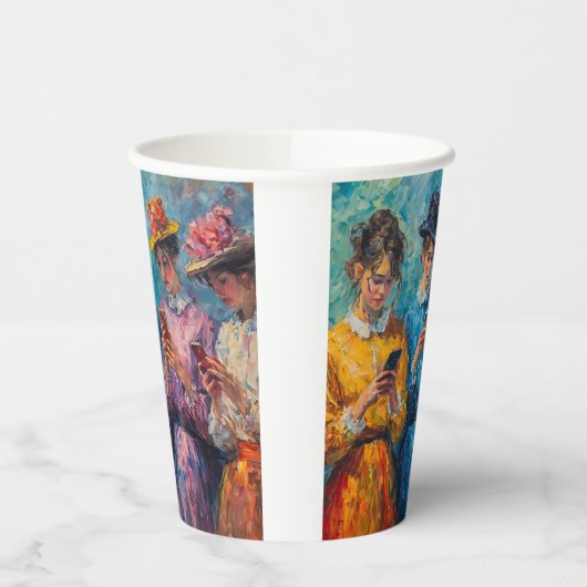 Gobelets En Papier Personnes du 19e siècle utilisant des smartphones (Gauche)