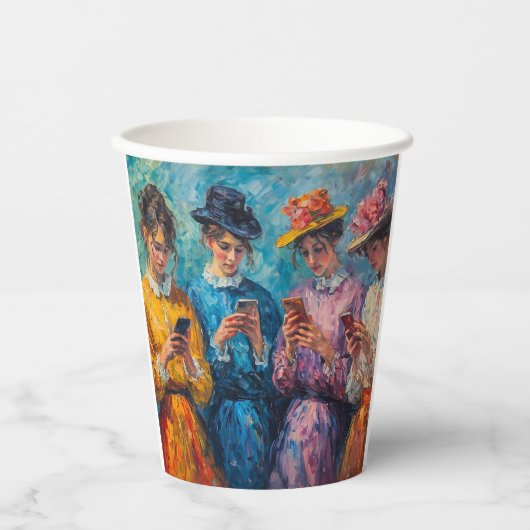 Gobelets En Papier Personnes du 19e siècle utilisant des smartphones (Recto)