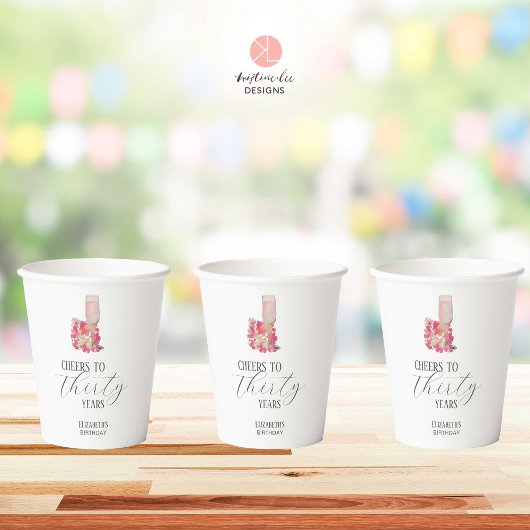 Gobelets En Papier Pétales & Procuco 30e anniversaire Floral Pink Chi