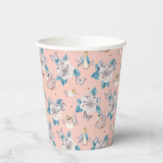 Gobelets En Papier Peter Rabbit | Motif de jardin fleuri rose (Gauche)