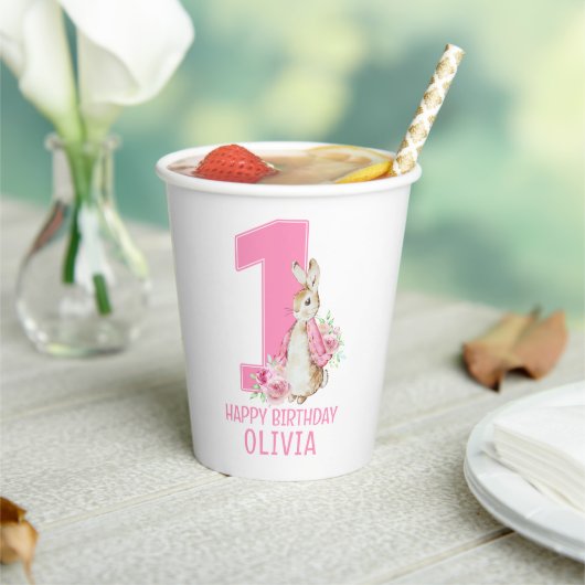 Gobelets En Papier Peter Rabbit Pink Baby Premier anniversaire (Insitu)