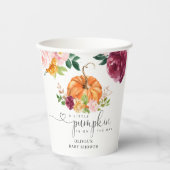Gobelets En Papier Petit baby shower citrouille à fleurs bordeaux (Recto)