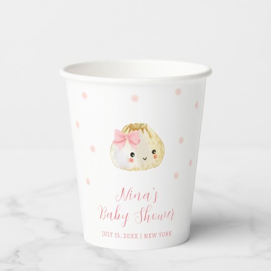 Gobelets En Papier Petit Baby shower de fille Douce Rose (Verso)